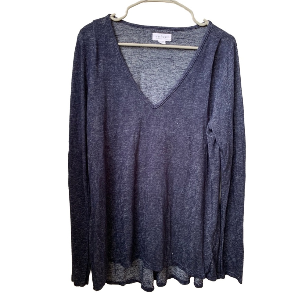 VELVET Women’s Blue Black Heather Light Soft Long Sleeve V-neck Sweater